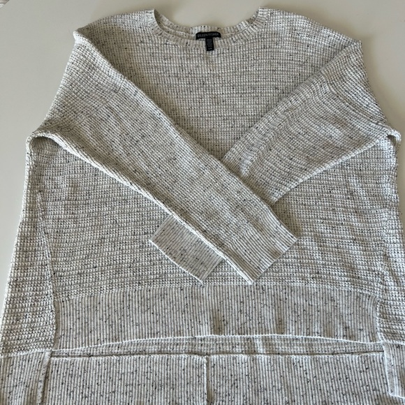 Eileen Fisher Hi-Low Organic Cotton Blend Marled Sweater in cream, size Large - Picture 5 of 5